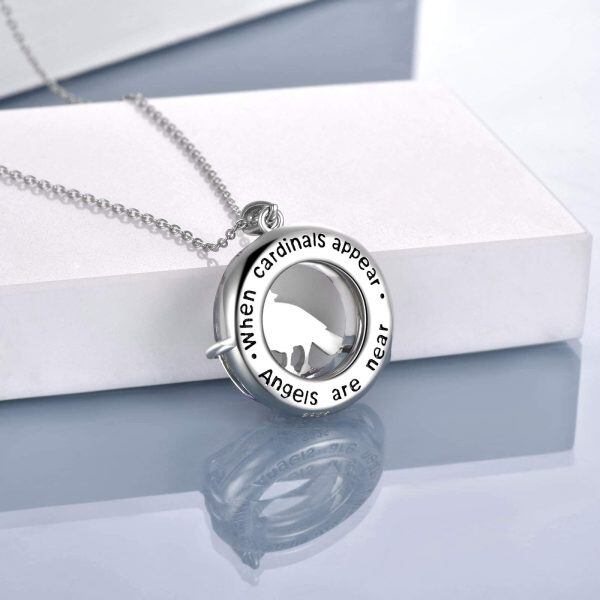 Sterling Silver Cardinal with Circle Blue Crystal Necklace -4