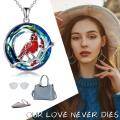 wholesale 925 Sterling Silver 925 Red Cardinal in Circle Blue Crystal Pendant Necklace for Women-0-5