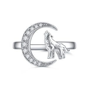 Sterling Silver Animal Wolf Rings-0