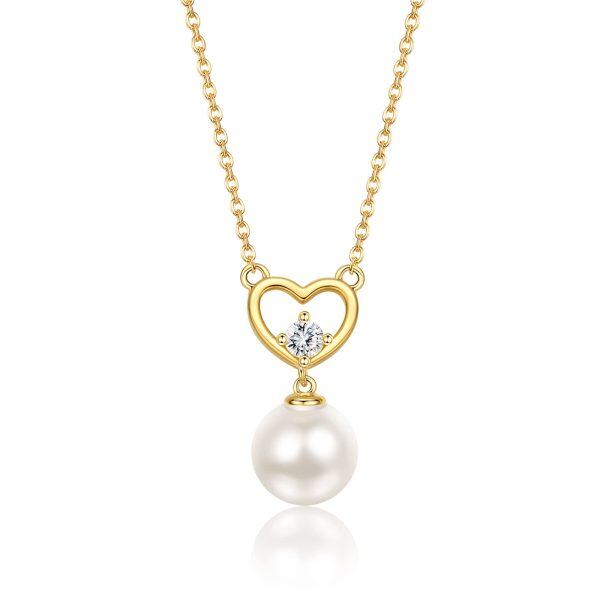 Sterling Silver Single Heart Pearl Pendant Necklace-0