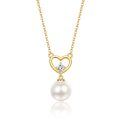 wholesale Gold-Plated 925 Sterling Silver Cubic Zirconia & Pearl Heart Pendant Necklace for Women-0-0