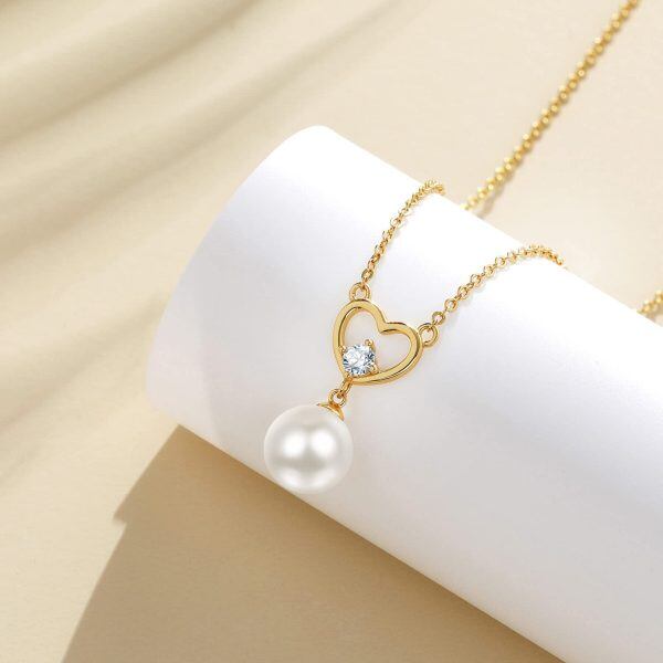 Sterling Silver Single Heart Pearl Pendant Necklace-1