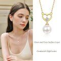 wholesale Gold-Plated 925 Sterling Silver Cubic Zirconia & Pearl Heart Pendant Necklace for Women-0-2
