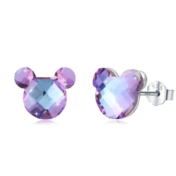 Sterling Silver Bear Mouse Crystal Stud Earrings-0