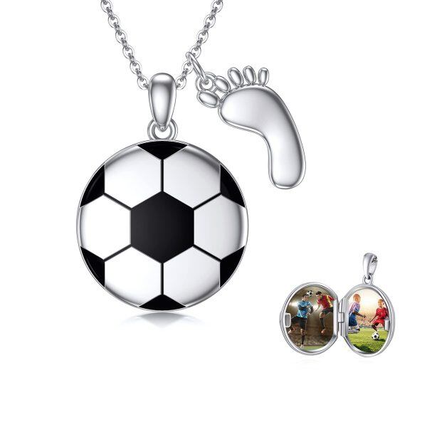 Sterling Sliver Football Photo Locket Pendant Necklace -0