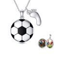 wholesale 925 Sterling Silver Soccer Ball Photo Locket Pendant Necklace for Kids-0-0