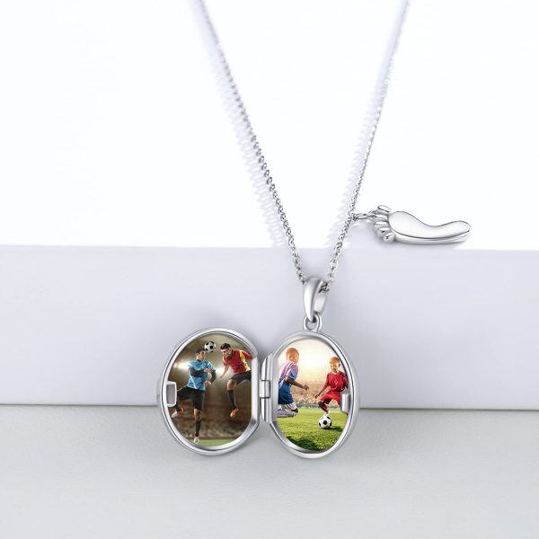 Sterling Sliver Football Photo Locket Pendant Necklace -2