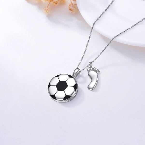 Sterling Sliver Football Photo Locket Pendant Necklace -3