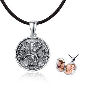 Sterling Silver Animal Elephant Photo Pendant Necklace-0