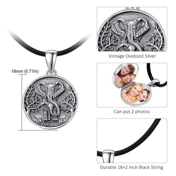 Sterling Silver Animal Elephant Photo Pendant Necklace-3