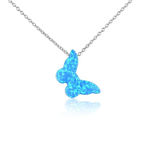 Sterling Silver Butterfly Gifts Opal Necklace -0