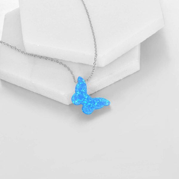 Sterling Silver Butterfly Gifts Opal Necklace -1