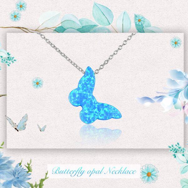 Sterling Silver Butterfly Gifts Opal Necklace -4