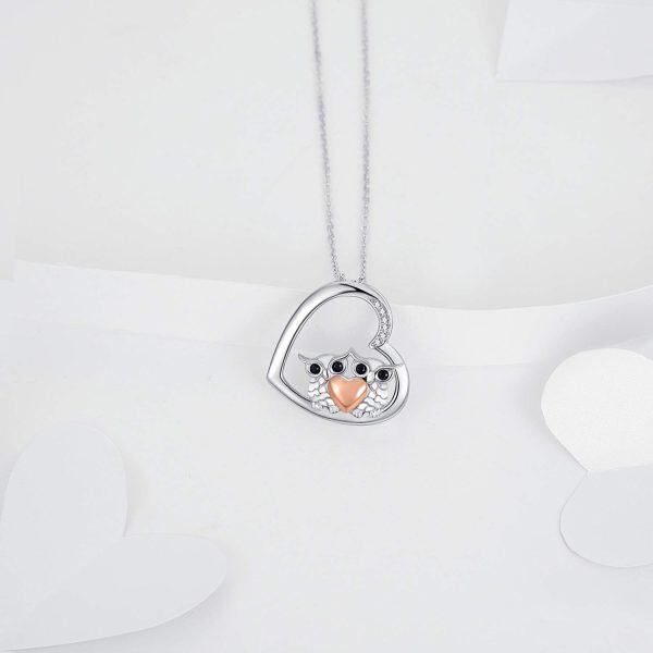 Sterling Silver Heart Owl Necklace-5