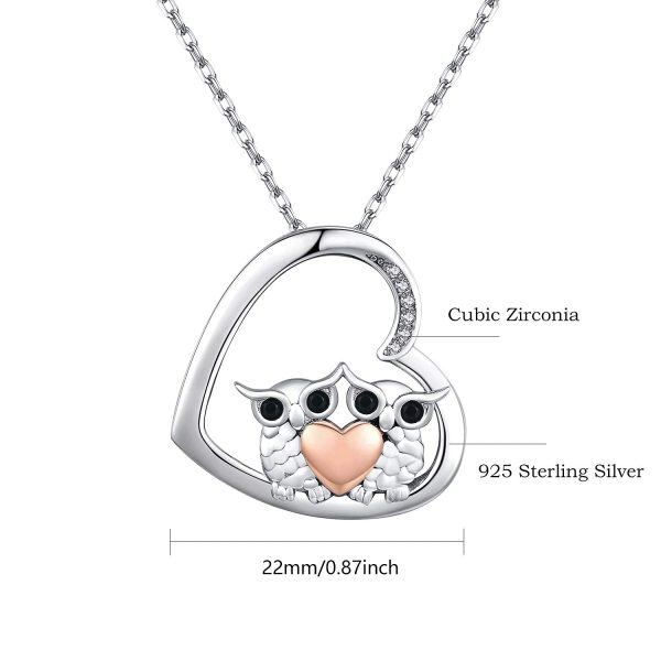 Sterling Silver Heart Owl Necklace-6