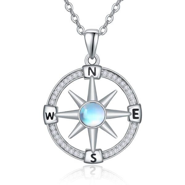 Sterling Silver Compass Pendant Necklace-0