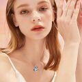 wholesale 925 Sterling Silver Blue Crystal Heart Pendant Necklace Gift for Sisters and Best Friend-0-2