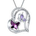 wholesale 925 Sterling Silver Butterfly Amethyst Heart Pendant Necklace - Mother Daughter s for Women Girls Christmas Day Always my sister forever-0-0