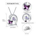 wholesale 925 Sterling Silver Butterfly Amethyst Heart Pendant Necklace - Mother Daughter s for Women Girls Christmas Day Always my sister forever-0-2