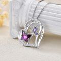 wholesale 925 Sterling Silver Butterfly Amethyst Heart Pendant Necklace - Mother Daughter s for Women Girls Christmas Day Always my sister forever-0-4