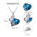 wholesale 925 Sterling Silver Blue Crystal Cow Heart Pendant Necklace for Women-0-1