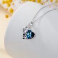 wholesale 925 Sterling Silver Blue Crystal Cow Heart Pendant Necklace for Women-0-3
