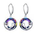 wholesale 925 Sterling Silver Rainbow Crystal Cat Dangle Earrings for Cat Lovers-0-0