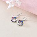 wholesale 925 Sterling Silver Rainbow Crystal Cat Dangle Earrings for Cat Lovers-0-2