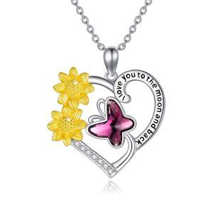 Sterling Silver Heart Butterfly Necklace-0