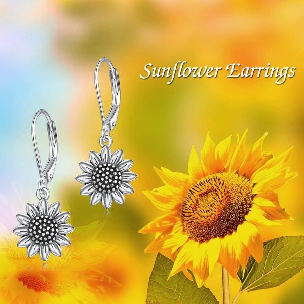 Sterling Silver Sunflower Leverback Dangle Earrings -1