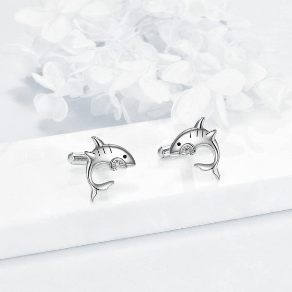 Sterling Silver Shark Cufflinks -1