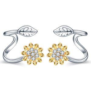 Sterling Silver Sunflower Ear Climber -0