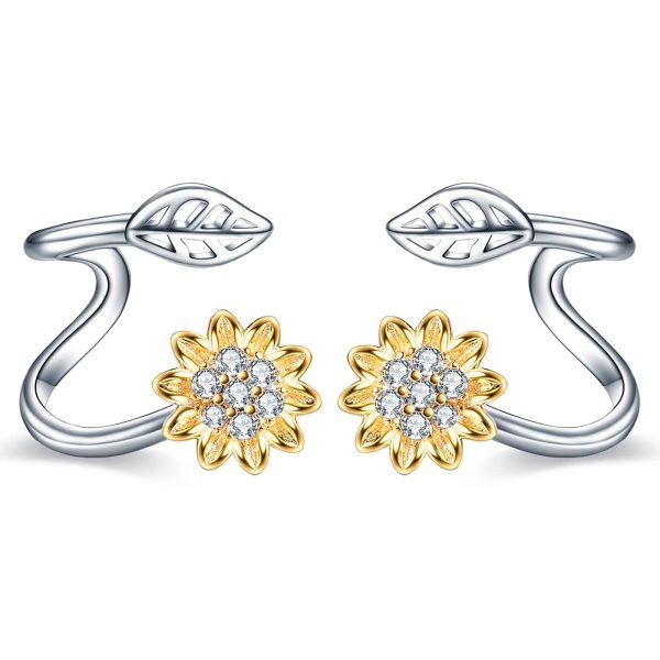 Sterling Silver Sunflower Ear Climber -0