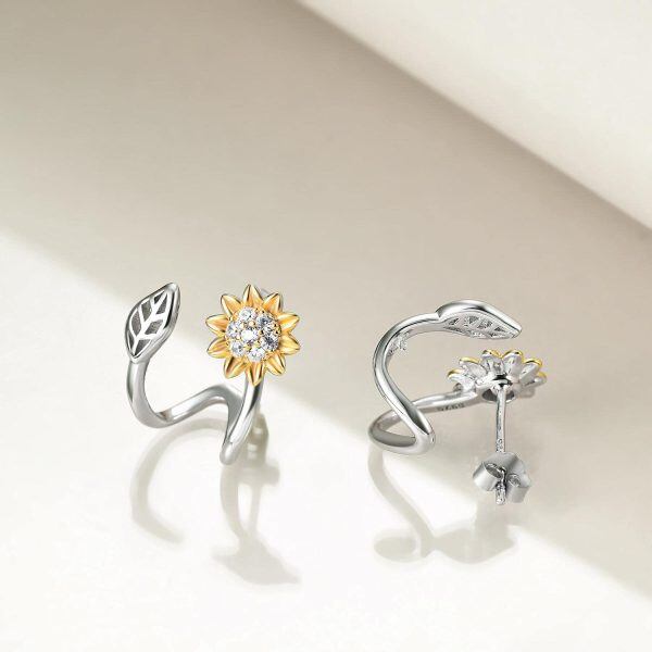 Sterling Silver Sunflower Ear Climber -2