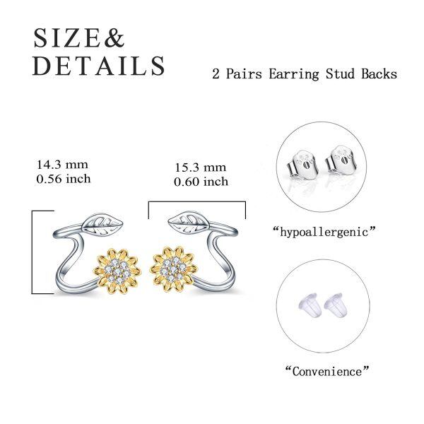 Sterling Silver Sunflower Ear Climber -4