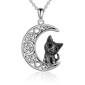 Sterling Silver Celtic Moon Cat Necklace-0