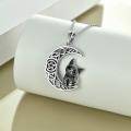 wholesale 925 Sterling Silver Celtic Moon Cat Pendant Necklace for Women Wiccan Jewelry-0-3