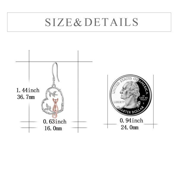 Sterling Silver Cute Animal Cat Dangle Earrings-4