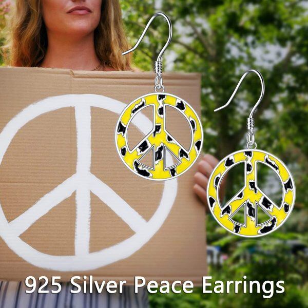 Sterling Silver Peace Sign Drop Dangle Earrings-2