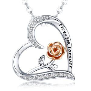 Sterling Silver Rose I Love You Forever Necklace -0