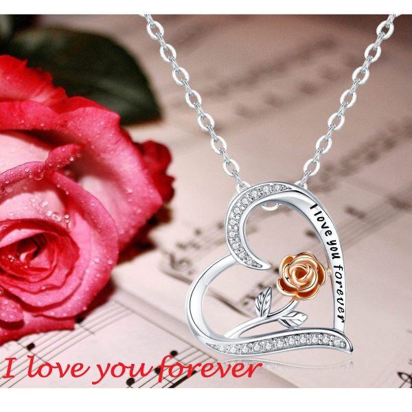 Sterling Silver Rose I Love You Forever Necklace -7