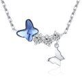 wholesale 925 Sterling Silver Butterfly & Cubic Zirconia Charm Necklace for Women Girls Gifts Blue Stone Necklaces Fashion Jewelry Accessories 45cm Chain Length-0-0