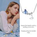 wholesale 925 Sterling Silver Butterfly & Cubic Zirconia Charm Necklace for Women Girls Gifts Blue Stone Necklaces Fashion Jewelry Accessories 45cm Chain Length-0-1