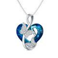 wholesale 925 Sterling Silver Blue Crystal Butterfly Heart Pendant Necklace for Women-0-0