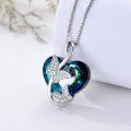 wholesale 925 Sterling Silver Blue Crystal Butterfly Heart Pendant Necklace for Women-0-3