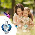 wholesale 925 Sterling Silver Blue Crystal Butterfly Heart Pendant Necklace for Women-0-5