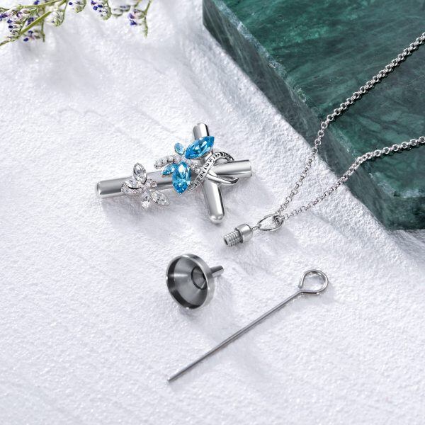 Sterling Silver Cross Butterfly Urn Necklace-3