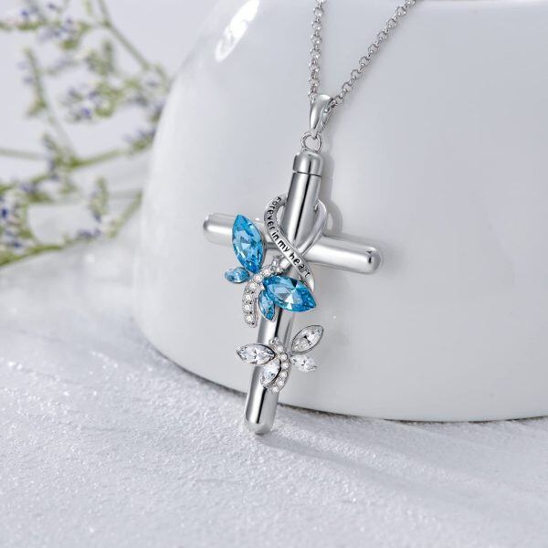 Sterling Silver Cross Butterfly Urn Necklace-4