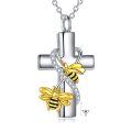 wholesale 925 Sterling Silver Bee Cross Cremation Jewelry Urn Pendant Necklace with Funnel and Fill Kit-0-0