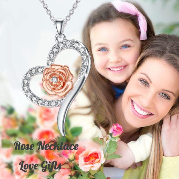 Sterling Silver Heart Flower Necklace-1